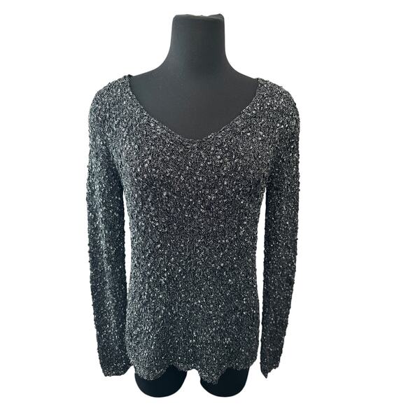 CLUB MONACO | Charcoal Gray Metallic Textured Boucle Sweater |  Size Medium - Picture 3 of 7